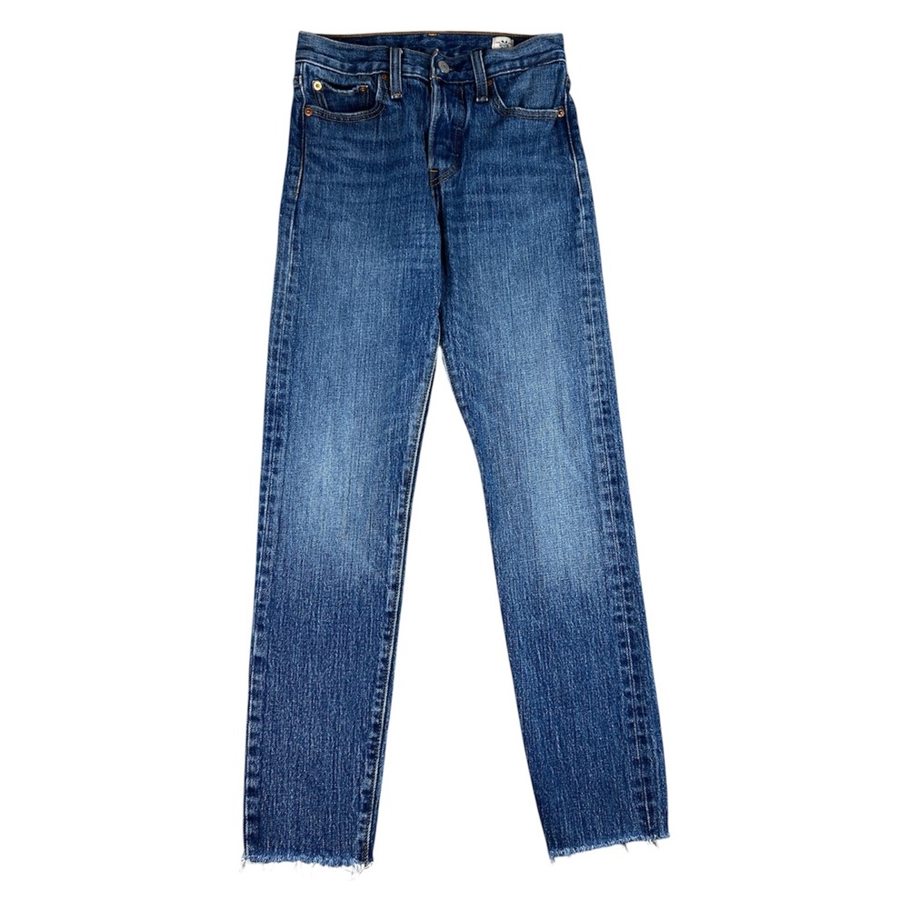 Levis 501 Straight Jeans Women's 24x27 Blue White Oak Cone Denim Raw Hem